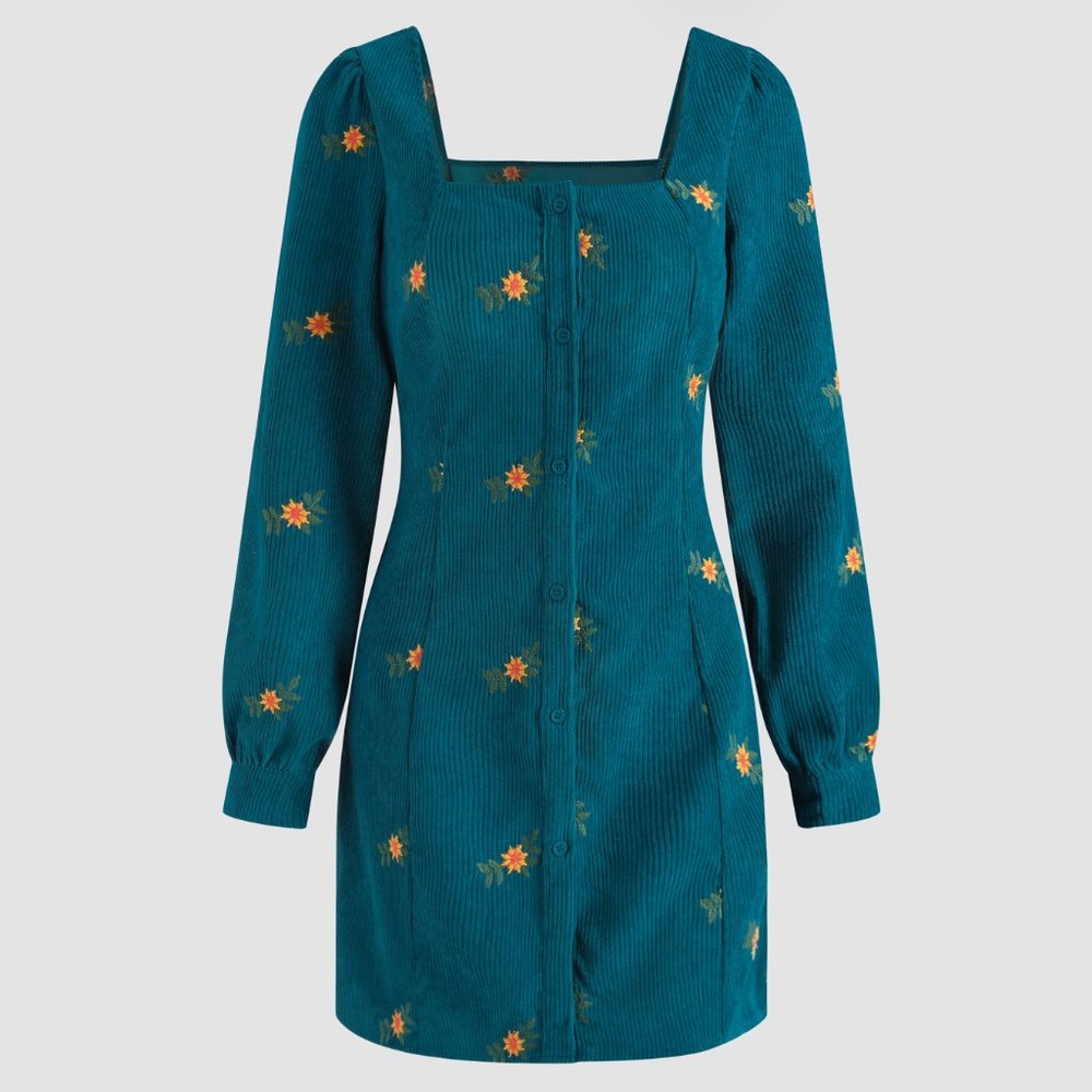 Floral Print Corduroy Mini Dress